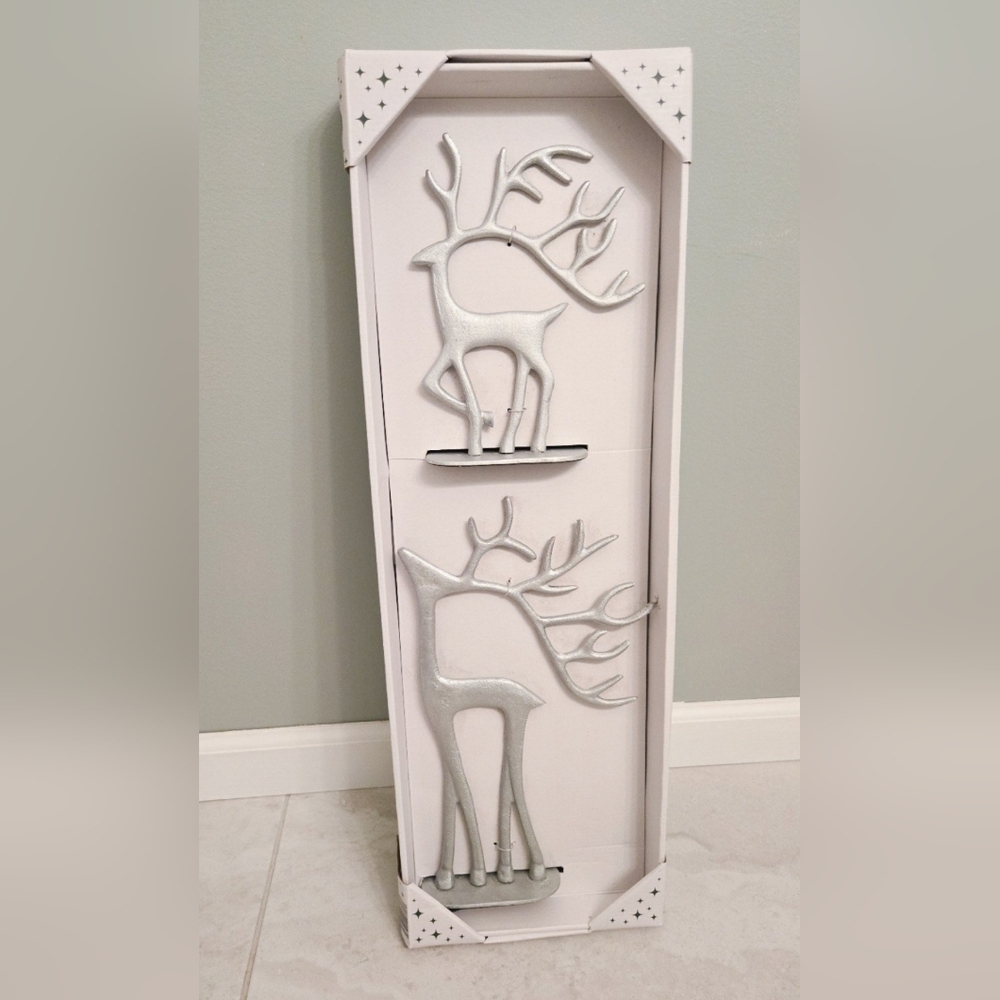 Pair Merry Moments Silver Finish Dramatic Reindeer